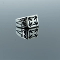 Men's stainless steel signet ring featuring punk style black engraved Maltese cross design - US 7 / Silver Black