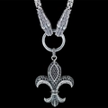 Gotische Lilien-Halskette mit schwarzen Steinen und Doppelwolf-Kopf-Design - Lilie mit byzantinischer Kette / Schwarz