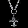Chaîne tête de loup en acier titane avec pendentif fleur de lys et zircons noirs - Fleur de Lys Strass Noir (Avec Chaîne)