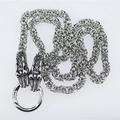 Wikinger Drachenkopf Halskette mit Byzantiner Kette und poliertem Metall O-Ring Silber - Byzantinische Kette mit doppeltem Wolfskopf (Nur Kette, ohne Anhänger) / Antiksilber