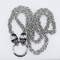 Punk gothic silver Byzantine chain necklace with detailed double skull pendant and ring clasp - Chain Only / Chain Only Style (w3226)