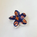 Dark blue flower hair claw with orange Halloween skull print for women updo styles - Frangipani (FZ1119-2) / Dark Blue (Halloween Print-2)