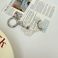 Cute white marble acrylic puppy keychain with silver metal clip for handbags - Off-White Cute Dog