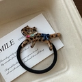 Coletero de gato con estampado de leopardo en acetato y lazo azul de alta elasticidad - 4# Goma Leopardo