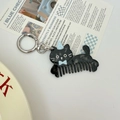 Chic black cat acetate hair comb keychain with blue party hat and silver clasp - Black Party Hat Cat