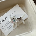 Barrette chat mignonne avec texture nacre blanche et gemmes colorées pour les cheveux - 8# Pince Blanche