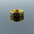 Vintage rotating leaf ring in golden finish with embossed bohemian eye pattern details - US 7 / Black & Gold