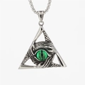 Gothic silver steel necklace with dragon eye triangle pendant and long square box chain - Green - Pendant Only (Without Chain)