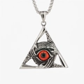 Gothic silver-tone triangle pendant necklace with realistic red eye and claw details - Red - Pendant Only (Without Chain)