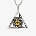Gothic evil eye triangle pendant necklace with hand relief and yellow bead in silver finish - Yellow - Pendant Only (Without Chain)