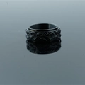 Matte black rotatable punk ring for men featuring vintage leaf and eye relief carving - Black