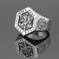 Vintage Wikinger Lebensbaum Siegelring mit nordischen Runen und polierter Stahlreflexion - US 5 / Silber