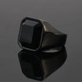 Anello con sigillo vintage da uomo in acciaio inossidabile nero con gemma rettangolare - US 7 / Tono Nero Con Pietra Nera