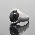 Minimalistische zilveren zegelring van edelstaal met ovale zwarte onyx edelsteen - US 7 / Zilveren Basis Zwarte Steen