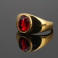 Anillo de sello para hombre en acero inoxidable dorado con gran piedra roja ovalada - Talla 7 / Montura Oro Diamante Rojo (h66)