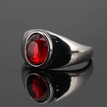 Anillo de sello de plata pulida con una piedra de rubí rojo ovalada para hombres - Talla 7 / Montura Acero Diamante Rojo (h66)