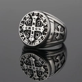 Bague médaille de Saint Benoît vintage pour hommes en acier inoxydable oxydé - Taille 7 / Acier