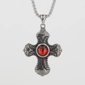 Collier croix gothique vintage en acier inoxydable avec œil du diable rouge gravé - Pendentif Rouge avec Chaîne