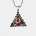 Pendentif triangle hip hop en acier inoxydable argenté avec œil et chaîne à boules - Rouge Orangé Pendentif Seul (Sans Chaîne)