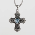 Collier croix vintage en acier inoxydable avec œil du mal bleu au style gothique punk - Pendentif Cyan avec Chaîne