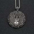 Colgante de águila vintage en acero de titanio con circón negro y cadena de caja larga - Colgante Color Plata con Cadena