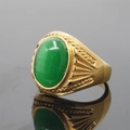 Golden titanium steel ring featuring a large green cat-eye gemstone for men - Size 7 / Gold Tone Green Jade Style