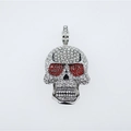 Hip hop skull pendant in silver finish with white diamonds and red rhinestone eyes - White Rhinestone Red Eye Skull (Pendant Only)