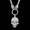 Punk gothic skull necklace with full diamonds, red eyes, and thick Byzantine chain - Pendant with Chain / White Zircon Red Eye Skull Style (w3226)