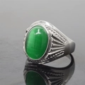 Vintage silver titanium steel ring with an oval green cat eye stone for men - Size 7 / Silver Base Green Cat Eye