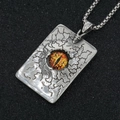 Pendentif vintage en acier avec œil de dragon orange et texture fissurée unique - Pendentif Uniquement (Sans Chaîne) / Style Jaune (c61)
