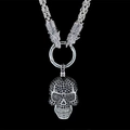 Collier tête de loup gothique avec pendentif crâne orné de cristaux noirs et argentés - Crâne Strass Noir (Avec Chaîne)