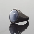 Vintage zwarte roestvrijstalen ring met grote ovale blauwe kattenoog edelsteen - Zwarte Basis Grijze Kattenoog
