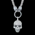 Gothic punk skull pendant necklace with full rhinestones on chunky metal woven chain - Pendant with Chain / White Zircon Black Eye Skull Style (w3226)