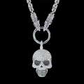 Collier punk tête de loup avec pendentif crâne argenté serti de cristaux brillants - Crâne Strass Blanc Yeux Noirs (Avec Chaîne)