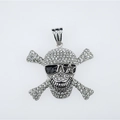 Pendentif tête de mort argenté style punk avec cristaux et lunettes à motif d'étoile - Pendentif Crâne-X Zirconium Blanc Uniquement Sans Chaîne