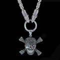 Chaîne tête de loup en acier titane avec pendentif crâne serti de cristaux noirs - Crâne Lunettes Étoile Strass Noir (Avec Chaîne)