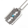 Retro stainless steel razor blade pendant necklace featuring a turquoise stone and box chain - Pendant Only (No Chain)