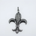 Silver skull lily fleur-de-lis pendant with white crystals on a chunky chain - Black Base White Zirconia Fleur-De-Lis Pendant Only (Without Chain)