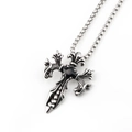 Vintage gotische zwaard kruis ketting met zwarte edelsteen en kralenketting - Zwarte Strass Hanger Met Ketting