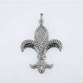 Pendentif fleur de lys de style punk gothique avec zircons blancs sur métal argenté - Fleur de Lys Strass Blanc (Pendentif Uniquement)