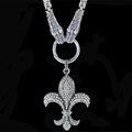 Antiksilberne Wolfsköpfe Halskette mit Lilie-Kristallanhänger für Herren - Lilie mit schwarzer Basis und byzantinischer Kette / Weiß