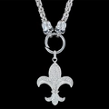 Punk style silver necklace featuring skull decor and iced-out Fleur-de-lis pendant - Pendant with Chain / Full White Zircon Fleur-de-lis Style (w3226)