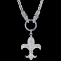 Chaîne tête de loup en acier titane avec pendentif fleur de lys serti de cristaux - Fleur de Lys Strass Blanc (Avec Chaîne)