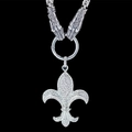 Gotische Silber-Iris-Halskette mit vollem Kristallbesatz und Wolfskopf-Gliedern - Lilie mit byzantinischer Kette / Weiß