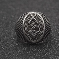 Vintage titanium steel anchor ring for men featuring an engraved oval signet surface - US 9 / Antique Silver