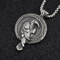 Vintage Viking crow pendant necklace in stainless steel with Celtic knot details on box chain - Pendant + Matching Chain