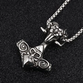 Vintage Viking Mjölnir hammer necklace with ram head in rustic silver steel - Pendant with Chain