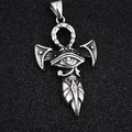 Vintage roestvrijstalen Ankh Oog van Horus hanger met verouderde zilveren afwerking - Alleen hanger (geen ketting)