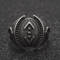 Vintage punk men's stainless steel ring with nautical anchor and shield engraving - US 7 / Antique Silver