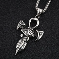 Vintage zilveren Oog van Horus en Ankh hanger aan een stevige vierkante schakelketting - Hanger Met Doos Ketting